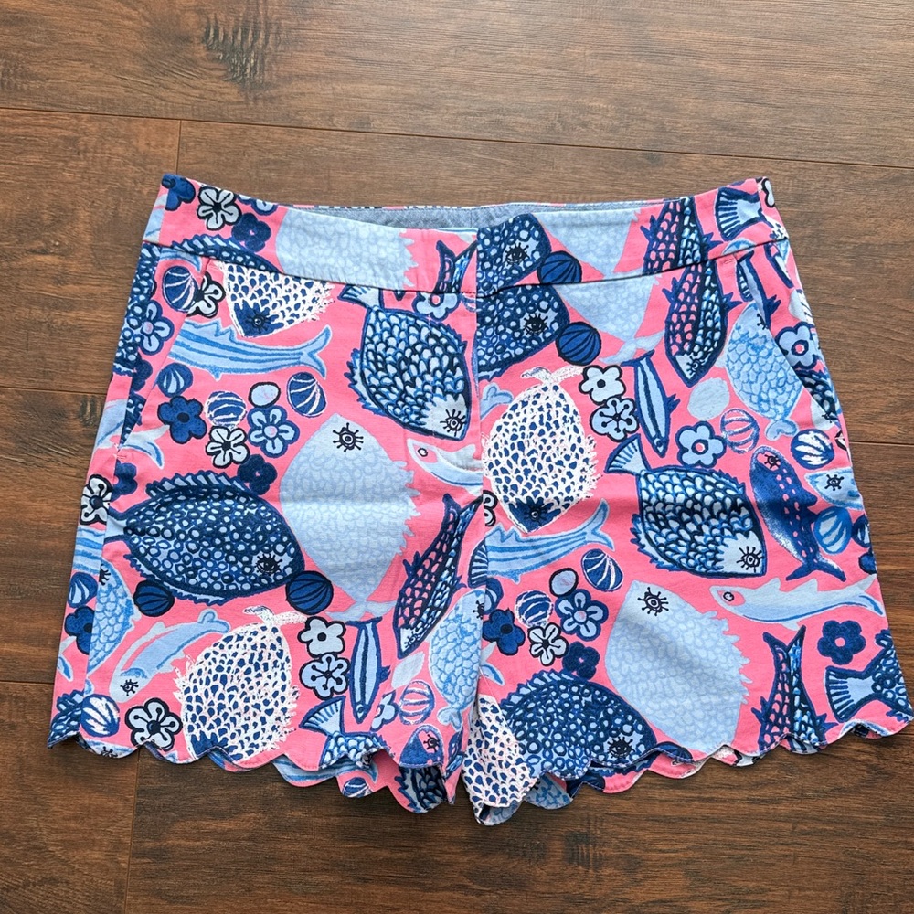 Talbots Blue and Pink Floral Scalloped Shorts with Fishies